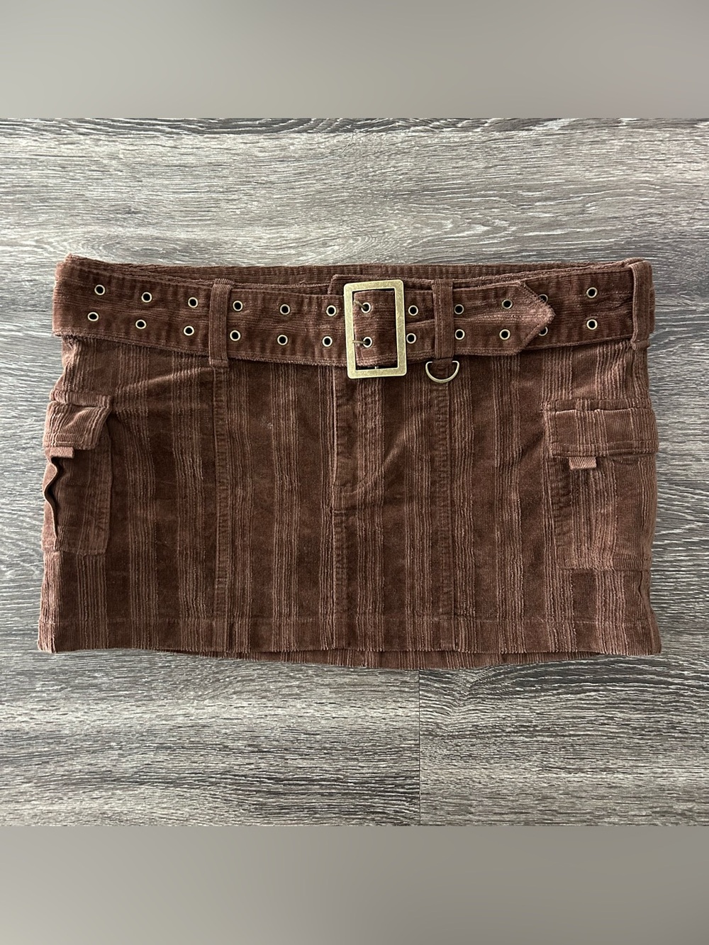 Y2K Urban Outfitters UO Joan Corduroy Belted Low-Rise Cargo Mini Skirt XL Brown